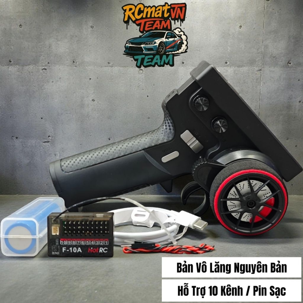 Tay điều khiển từ xa Like New HotRC CT10B F-10A 10 kênh 2.4GHZ loại kèm pin sạc