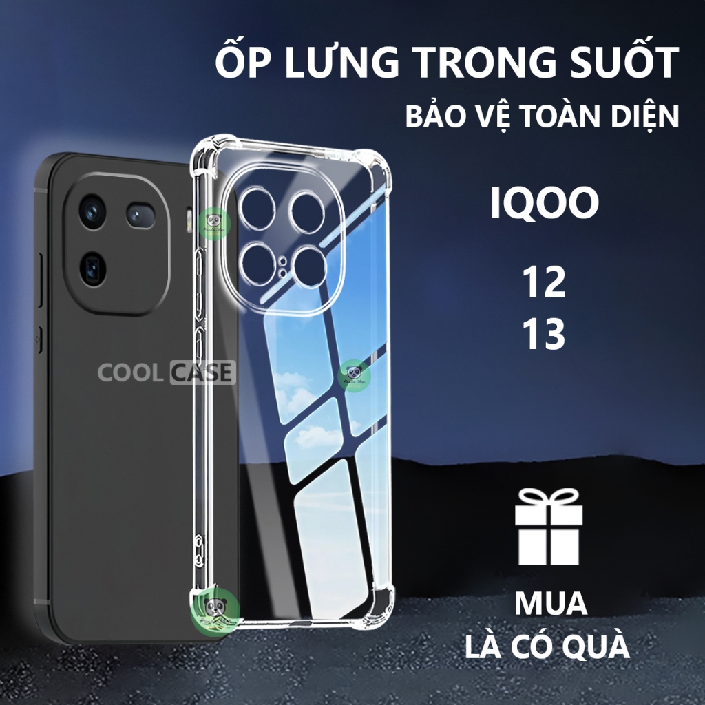 Ốp lưng chống sốc IQoo 12/ 13 trong suốt, silicon, bảo vệ camera-Cool Case