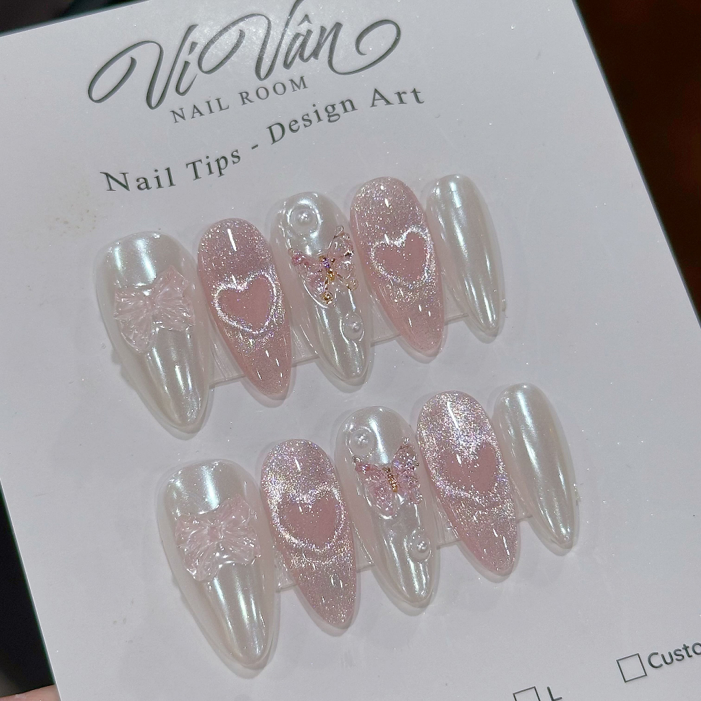 152 Nail box mắt mèo kim cương trái tim tráng gương ánh trắng . Vi vân nail box