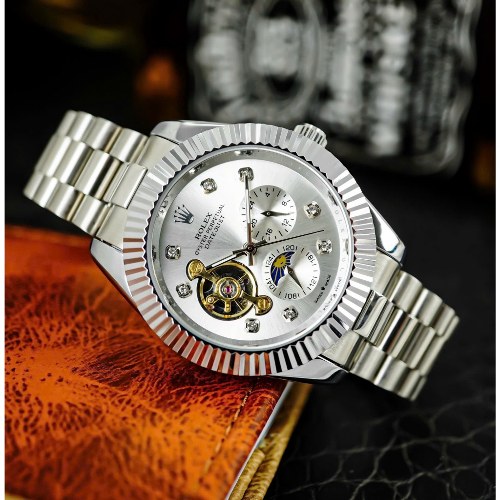 Đồng hồ nam mẫu Đồng hồ cơ Rolex cơ Automatic kiểu mặt xám số dạ quang size 36-40mm