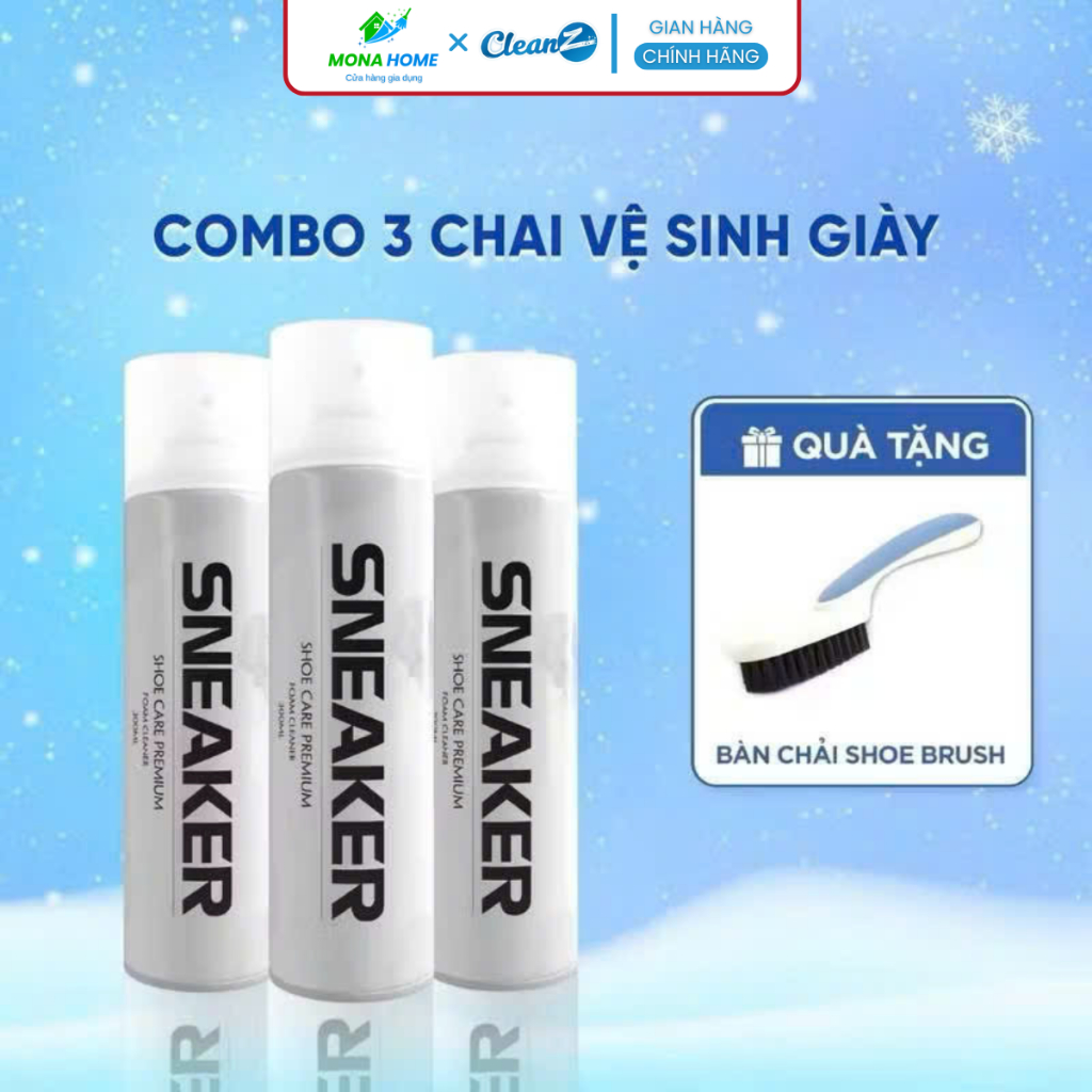 Combo 3 chai Xịt Bọt Vệ Sinh Giày Sneaker 300ml - Làm Sạch, Giặt Khô, Khử Mùi, Dùng Cho Giày Vải, Da