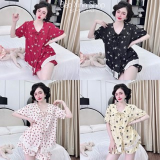  Đồ Bộ - Đồ Ngủ Quần Áo Đùi Lụa Nhật Phối Ren Tiểu Thư Pijama Bigsize 50-100kg Bộ Ngủ Nữ Nhung Lịch Women Quần Ngủ-A.5050 