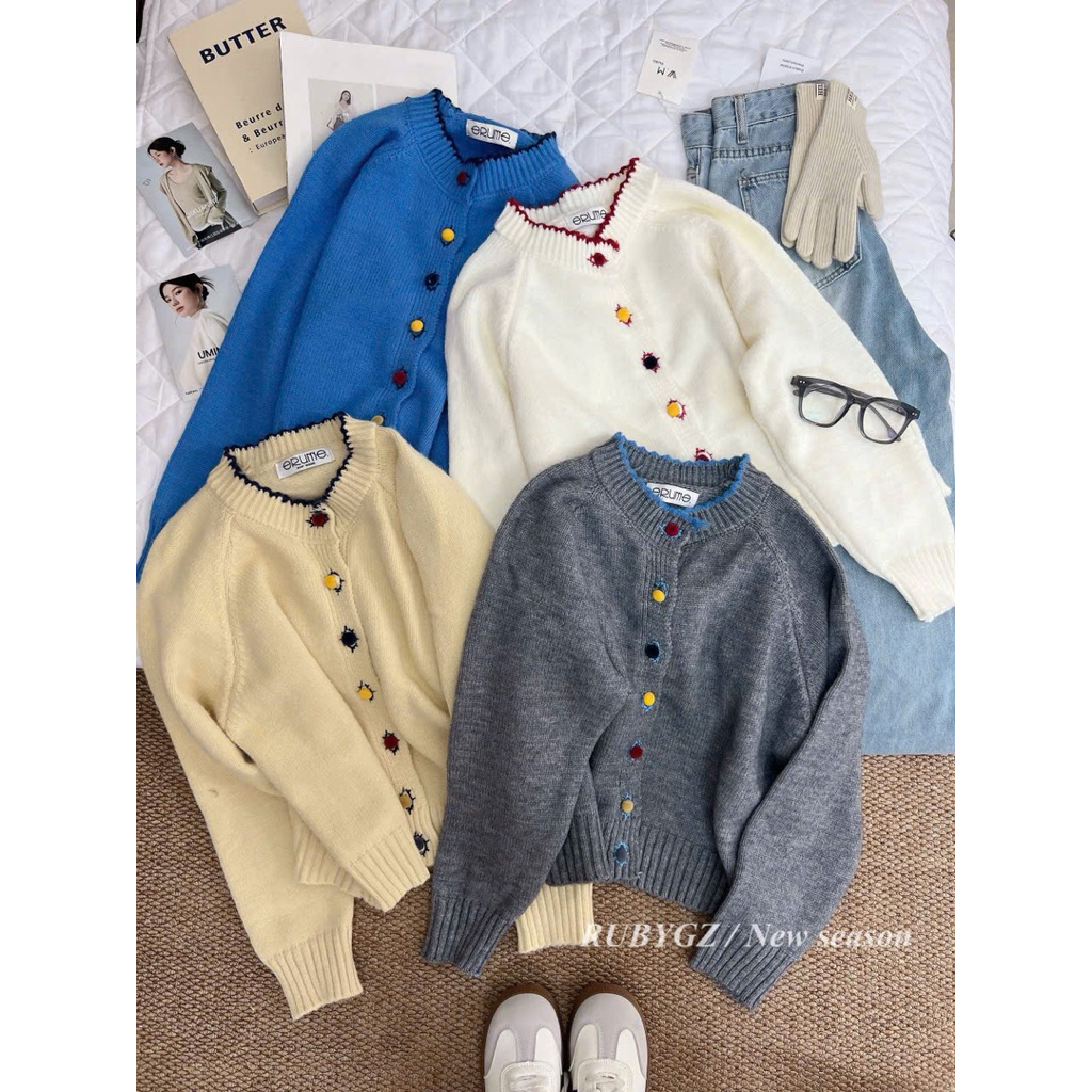 𝐆𝐢𝐚𝐧𝐠.𝐂𝐥𝐨𝐬𝐞𝐭-  Áo len cardigan viền cổ khuy màu ấm áp