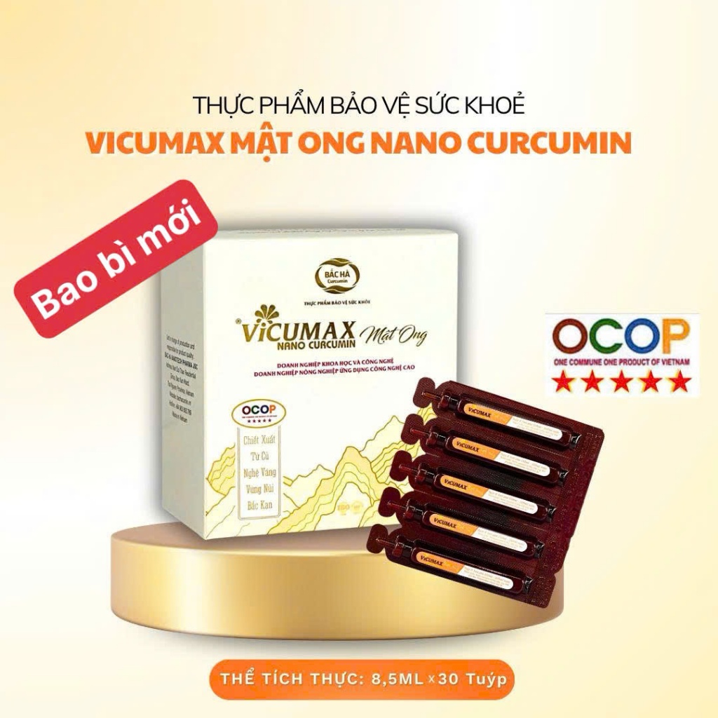 Bắc Hà Vicumax Nano Curcumin Mật Ong - 30 tuýp / hộp - 8,5ml / tuýp - Sản Phẩm OCOP 5 Sao Quốc Gia