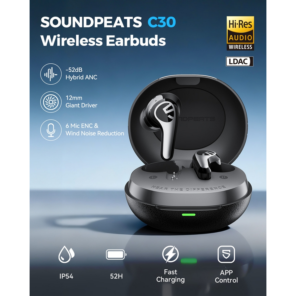 Tai Nghe Bluetooth 6.0 Soundpeats C30 | LDAC | Kết nối 2 thiết bị | loa 12mm  [ vs Capsule 3 Pro ] | BigBuy360 - bigbuy360.vn