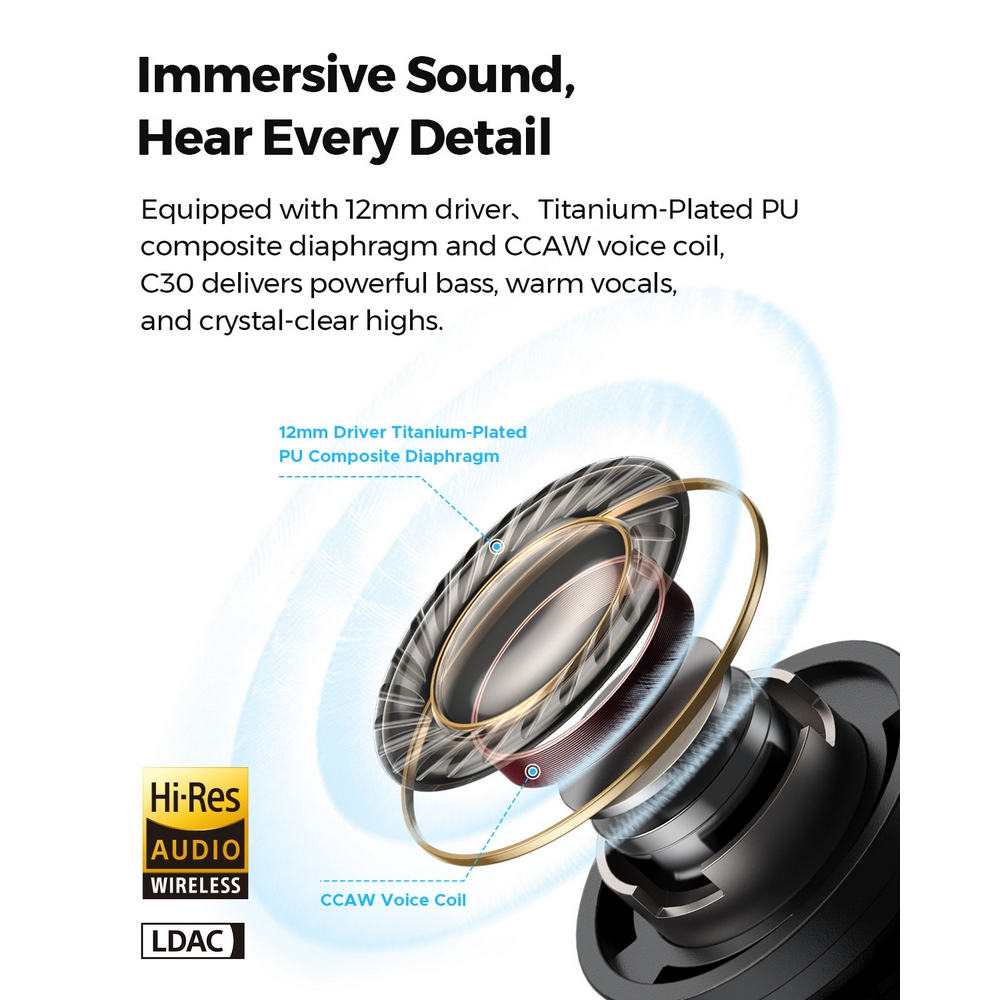 Tai Nghe Bluetooth 6.0 Soundpeats C30 | LDAC | Kết nối 2 thiết bị | loa 12mm  [ vs Capsule 3 Pro ] | BigBuy360 - bigbuy360.vn