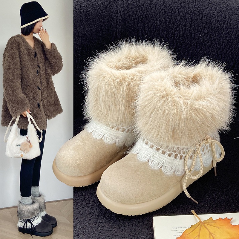 Bốt Nữ Da Lộn Cổ Lông Vũ 3 Màu Kem Nâu Đen Thời Trang Mùa Đông Nữ Cá Tính Năng Động ( Hàng Qc Full B