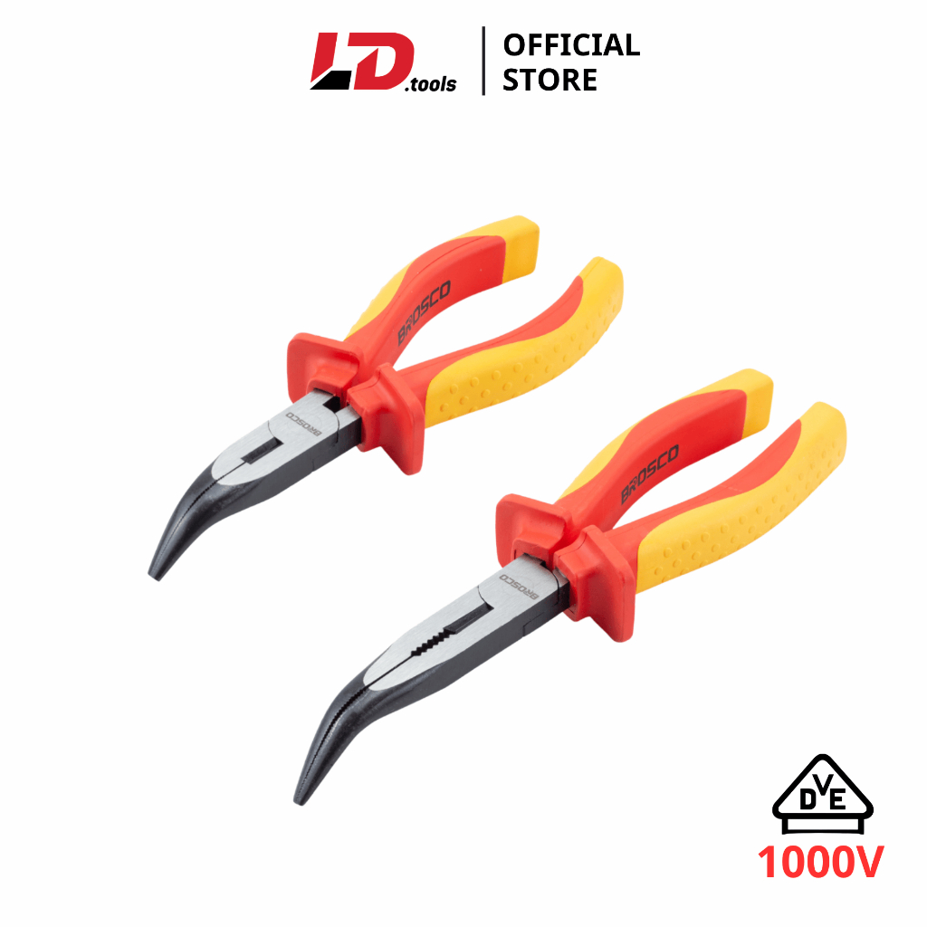 Kìm nhọn mỏ cong cách điện 1000V VDE bằng thép Cr-V BROSCO