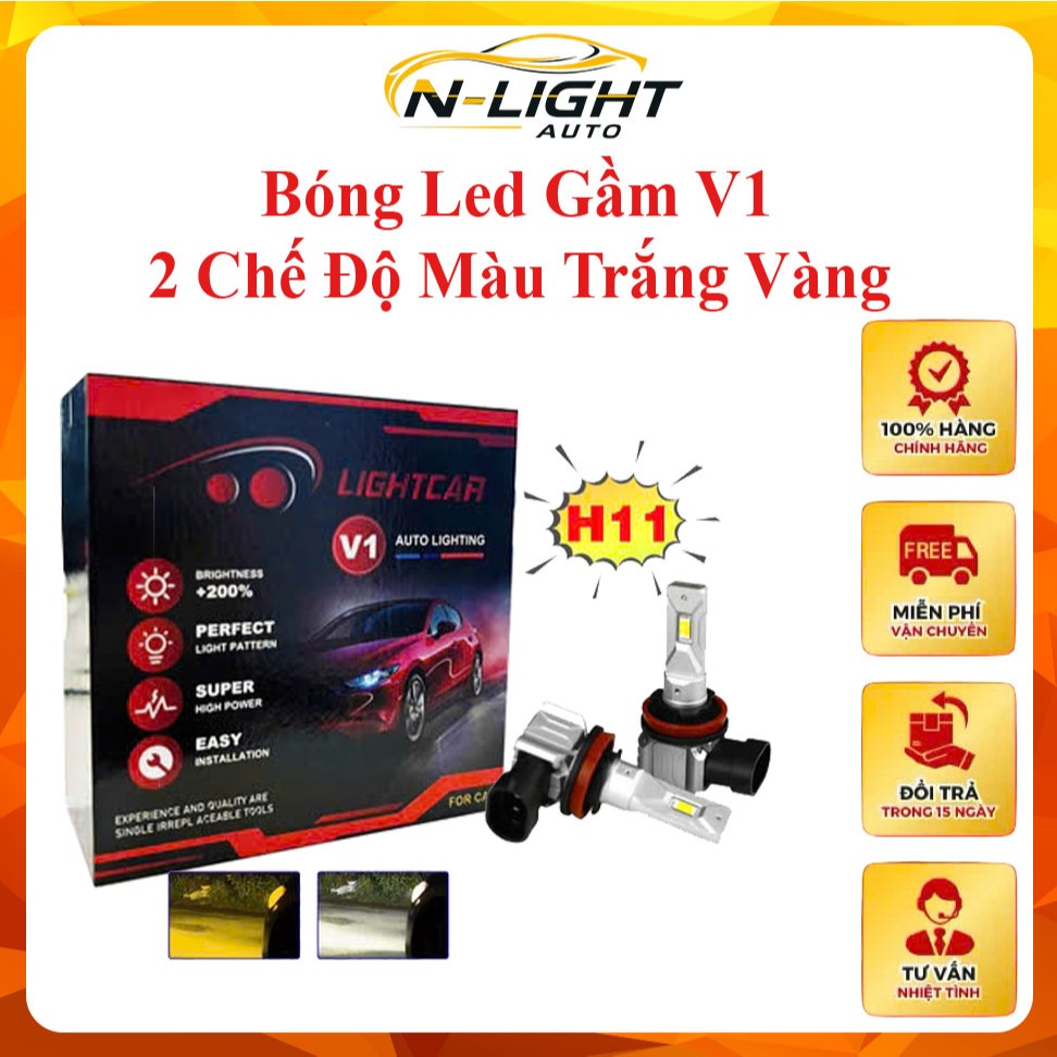 Bóng Led Gầm 2 Chế Độ Màu Trắng Vàng LightCar V1 Chân H11