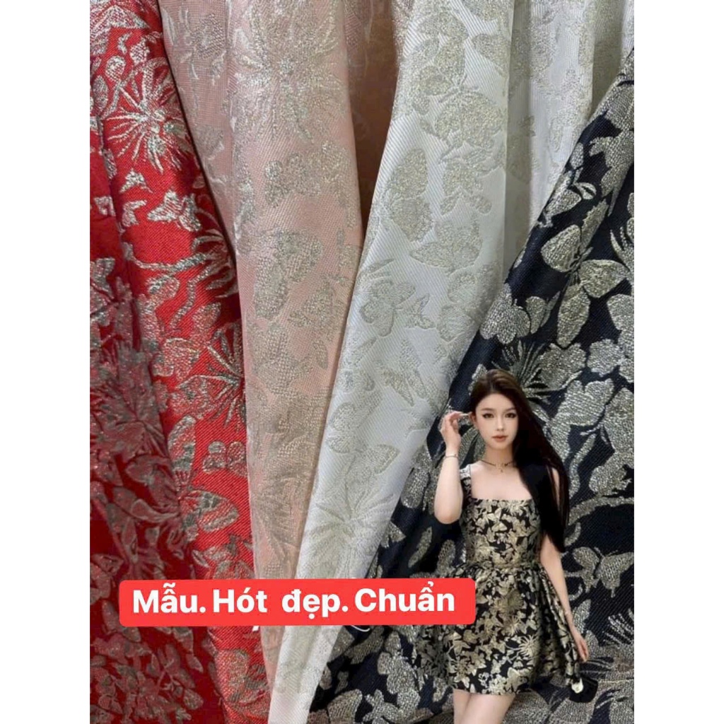 Vải gấm hoa văn dệt nổi cao cấp – nhiều màu đẹp – may áo dài, áo cách tân, váy đầm