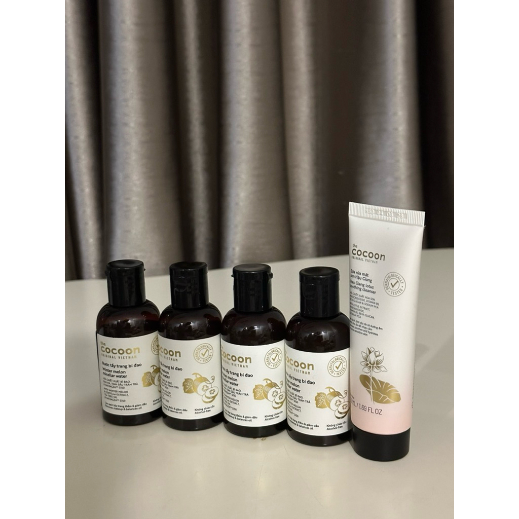 Pass bộ 4 minisize nước tẩy trang bí đao và 1 srm Sen hậu giang Cocoon