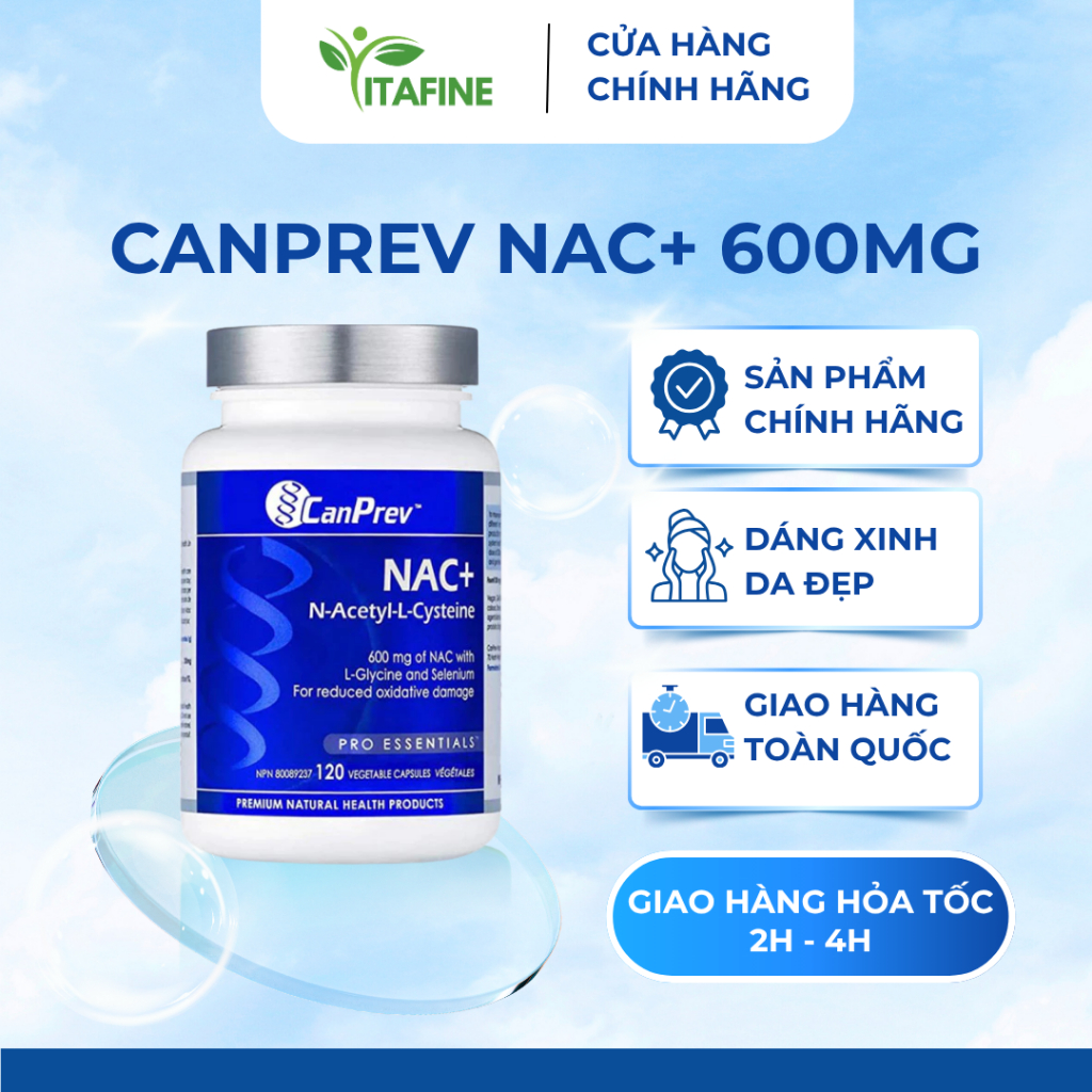 CanPrev NAC+ N-Acetyl-L-Cysteine 600mg Bảo Vệ Gan, Thải Độc, Bổ Phổi Chống Oxy Hoá Tăng Hệ Miễn Dịch