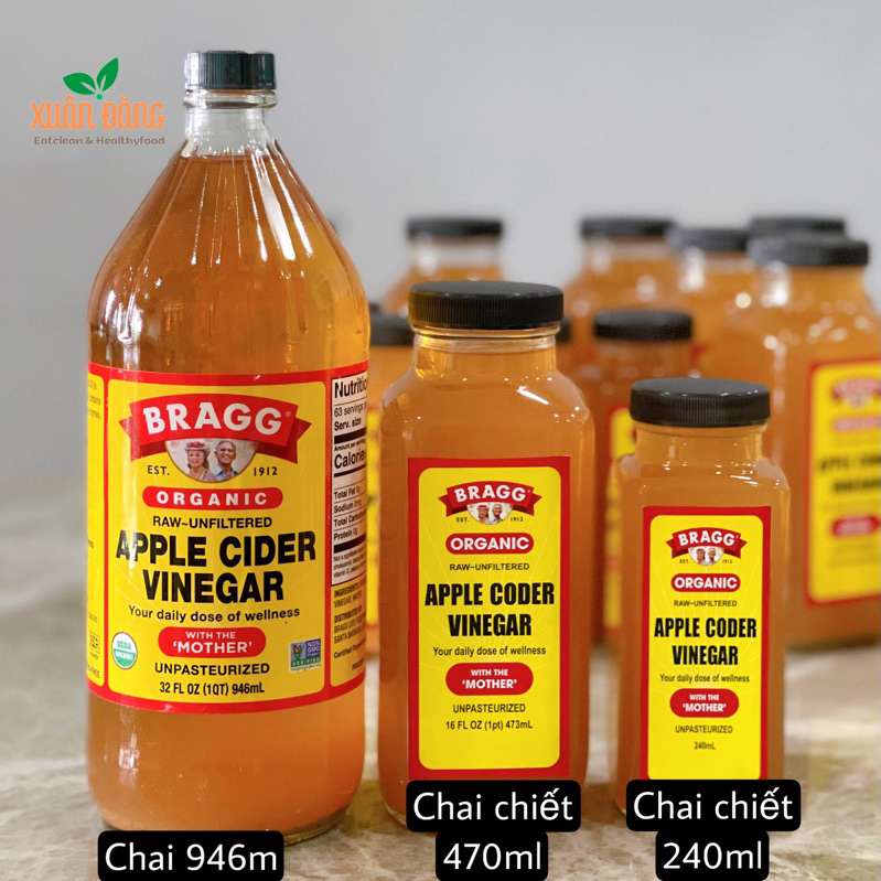 Giấm táo hữu cơ Bragg của Mỹ chai lớn 946ml , 470ml có chai nhỏ 240ml dùng thử giá tốt