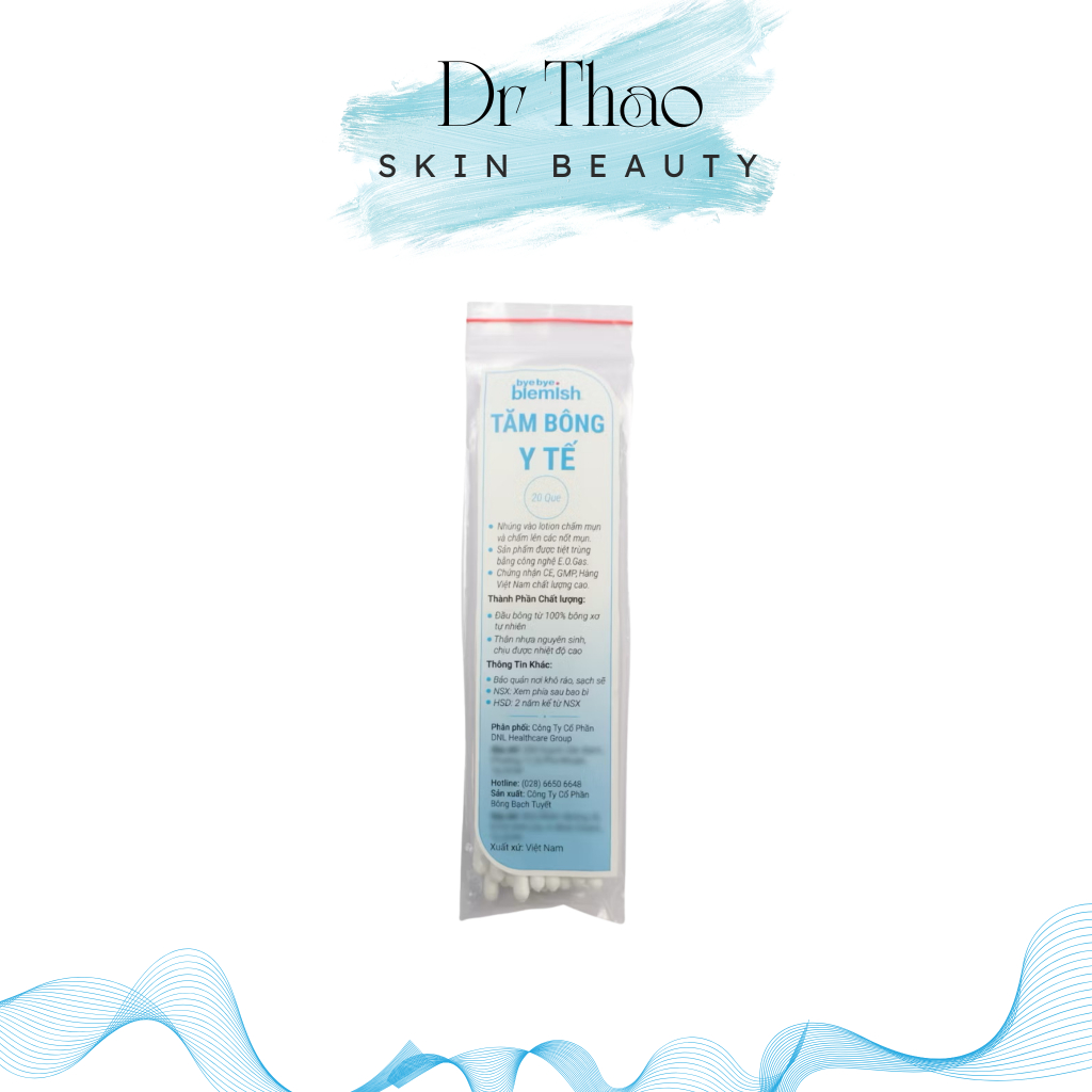 Tăm bông y tế Bye Bye Blemish dùng để chấm mụn rửa vết thương (20 que/gói)