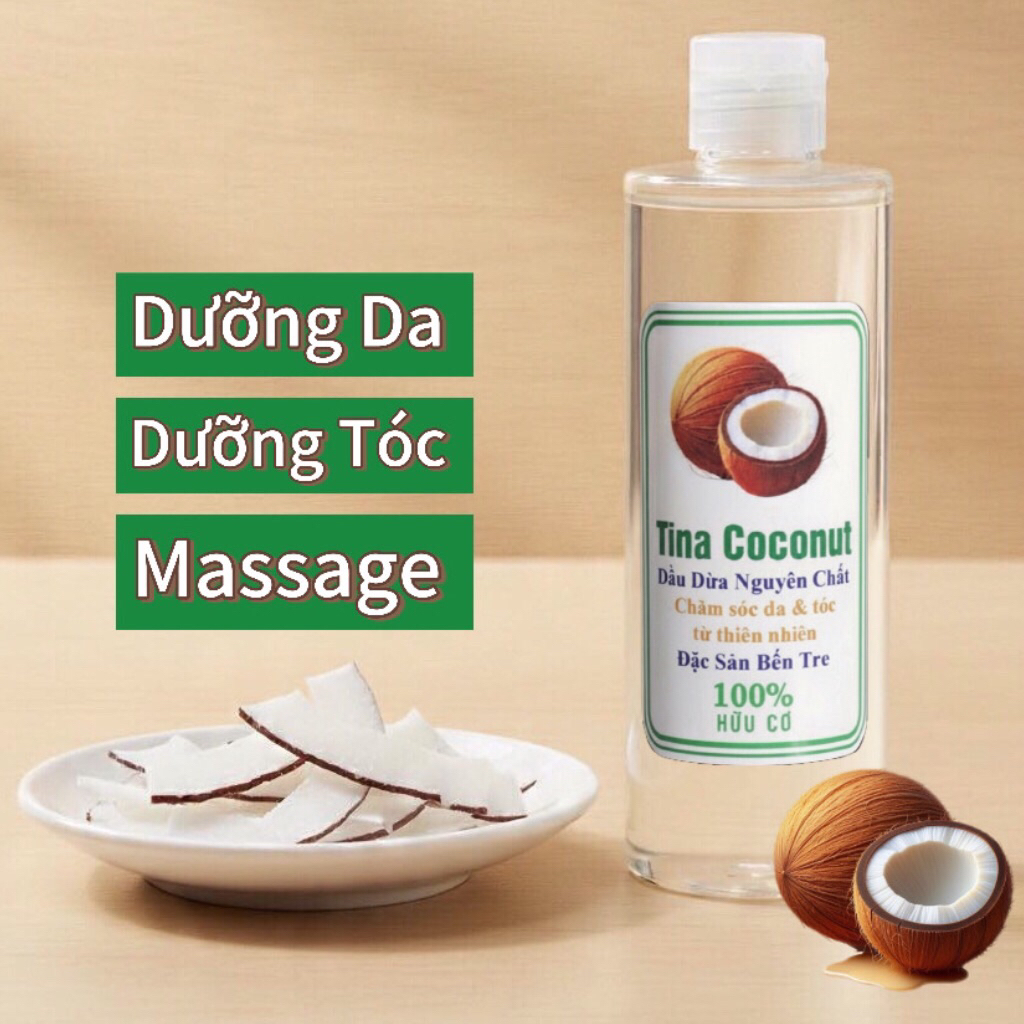 Dầu dừa tách lạnh dưỡng thể 1000ml (tặng vỏ lăn môi dầu dừa) Dưỡng da, dưỡng tóc, dưỡng môi, massage