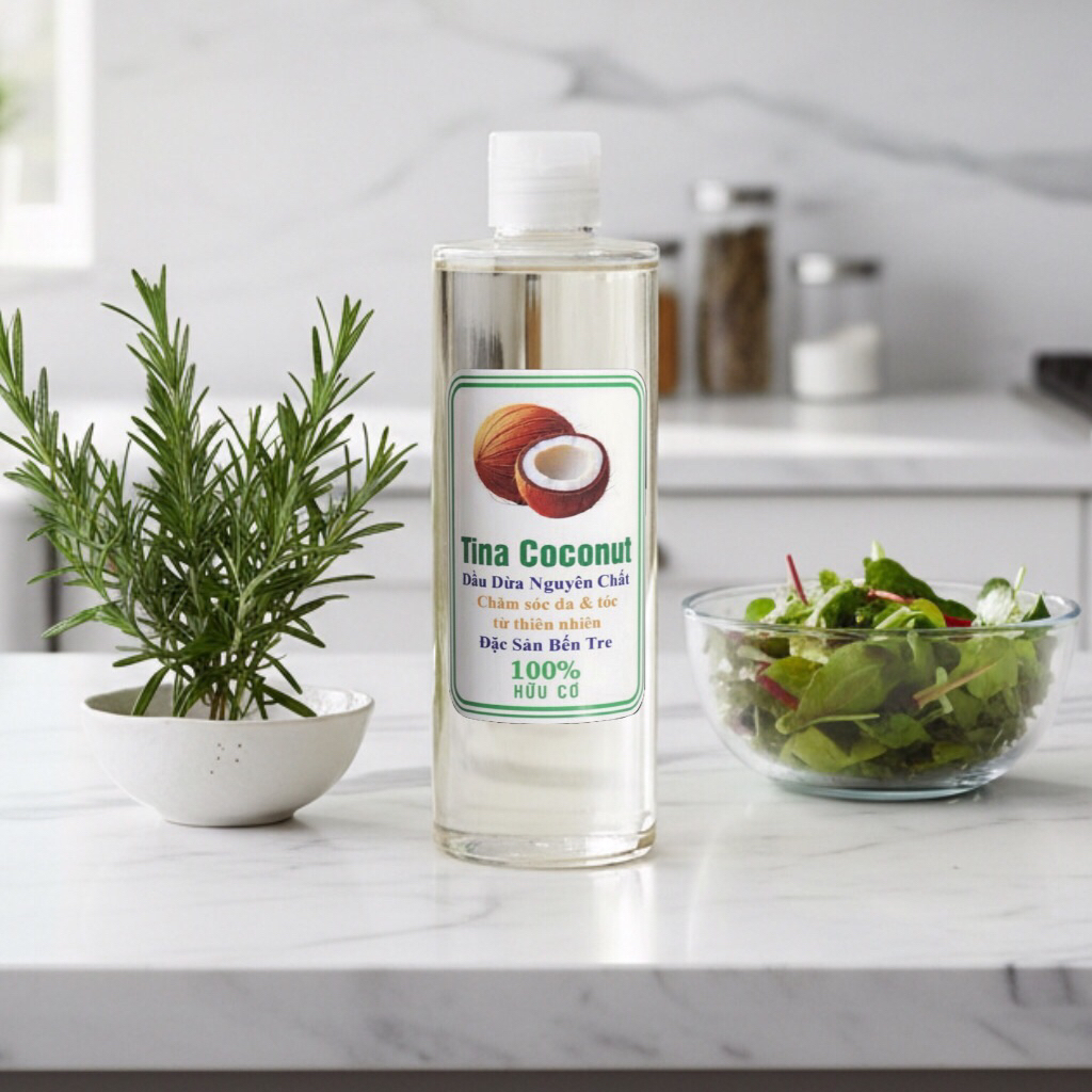 Tinh Dầu dừa ép lạnh nguyên chất hữu cơ 500ml (tặng vỏ lăn môi dầu dừa) Dầu dừa dưỡng môi,ủ tóc dầu 