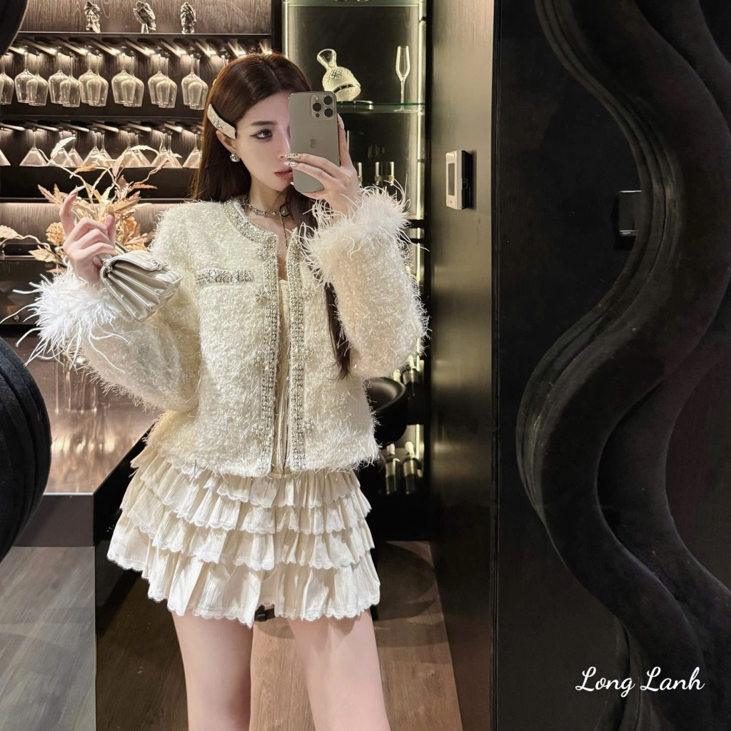 Áo khoác dạ tay lông vũ mix đá cực sang S020