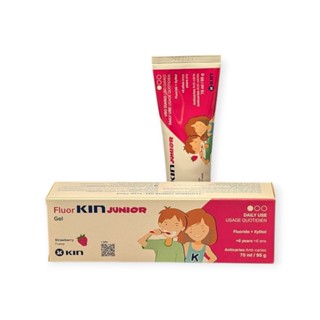  Kem đánh răng FLUOR KIN JUNIOR 75ml Hương dâu cho trẻ từ 6-12 tuổi 