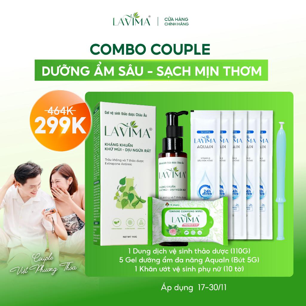 [COMBO COUPLE DƯỠNG ẨM SÂU, SẠCH MỊN THƠM] DDVS Trầu không, Khử Mùi & Gel Phụ Khoa Aquain LAVIMA