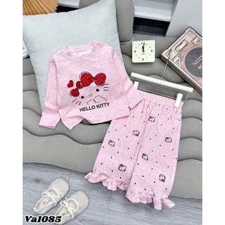  SÉT BỘ Quần Xuông Dài In Tràn Hello Kitty DỄ THƯƠNG SIZE 13-44KG Chất Su Cotton 4 Chiều Mềm Mại Sịn Sò Phối Bèo Áo Xinh 