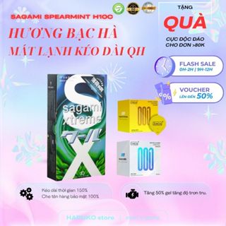   Quà tặng 1 chiếc bcs random  Bao cao su cao cấp Sagami Spearmint kéo dài thời gian quan hệ - hương bạc hà - 10 bcs 