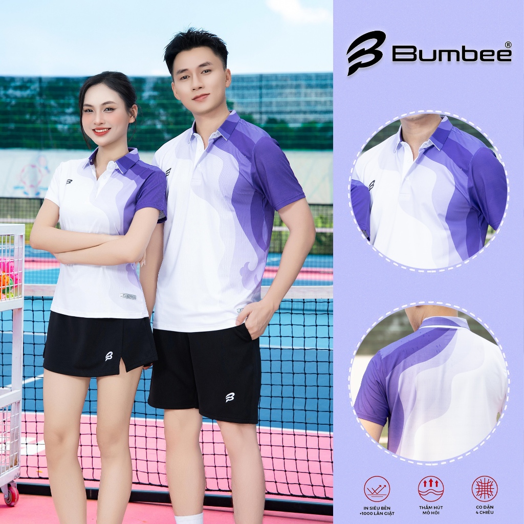 Áo Cầu Lông Polo Bumbee Áo Pickleball Bumbee Nam Nữ, Phối Màu Hiện Đại Trẻ Trung Vải Thấm Mồ Hôi Tốt