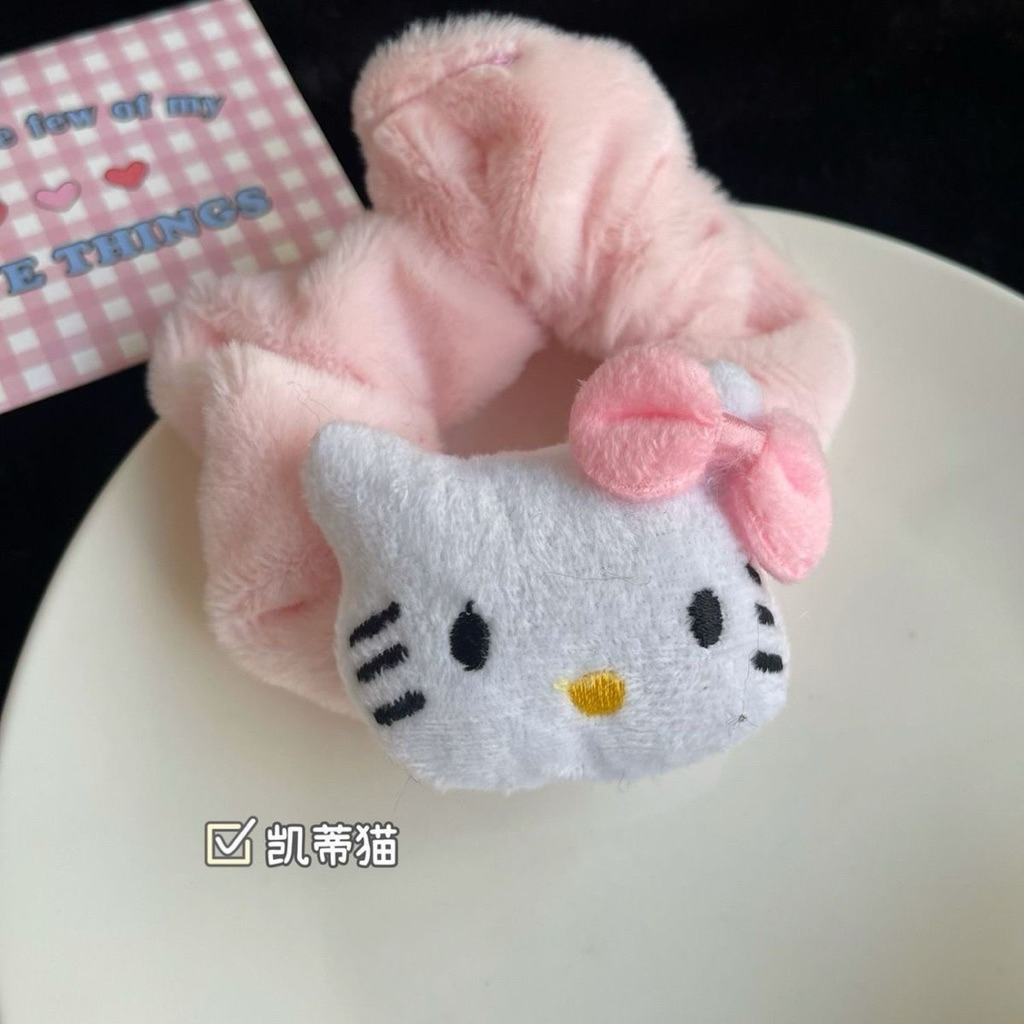Cột tóc hello kitty, scrunchies hồng charm bông hello kitty dễ thương cute  vải nhung mịn dành cho b