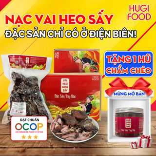  Thịt nạc vai heo sấy giòn HUGI FOOD đặc sản Điện Biên 500g thịt gác bếp Tây Bắc thơm mềm đậm vị tặng kèm chẩm chéo 