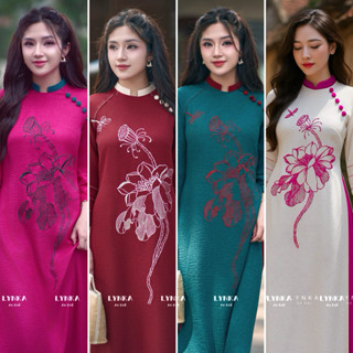   40-90kg  Áo dài đũi vân mây thêu hoa sen áo dài cách tân suông áo dài bigsize  aodailynka88 
