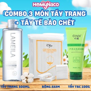  Combo TẨY SẠCH Da: Nước tẩy trang Maycreate 300ml + Gel Tẩy Tế Bào Chết Ginbi 100g  Bông Tẩy Trang siêu mềm dai 222m 