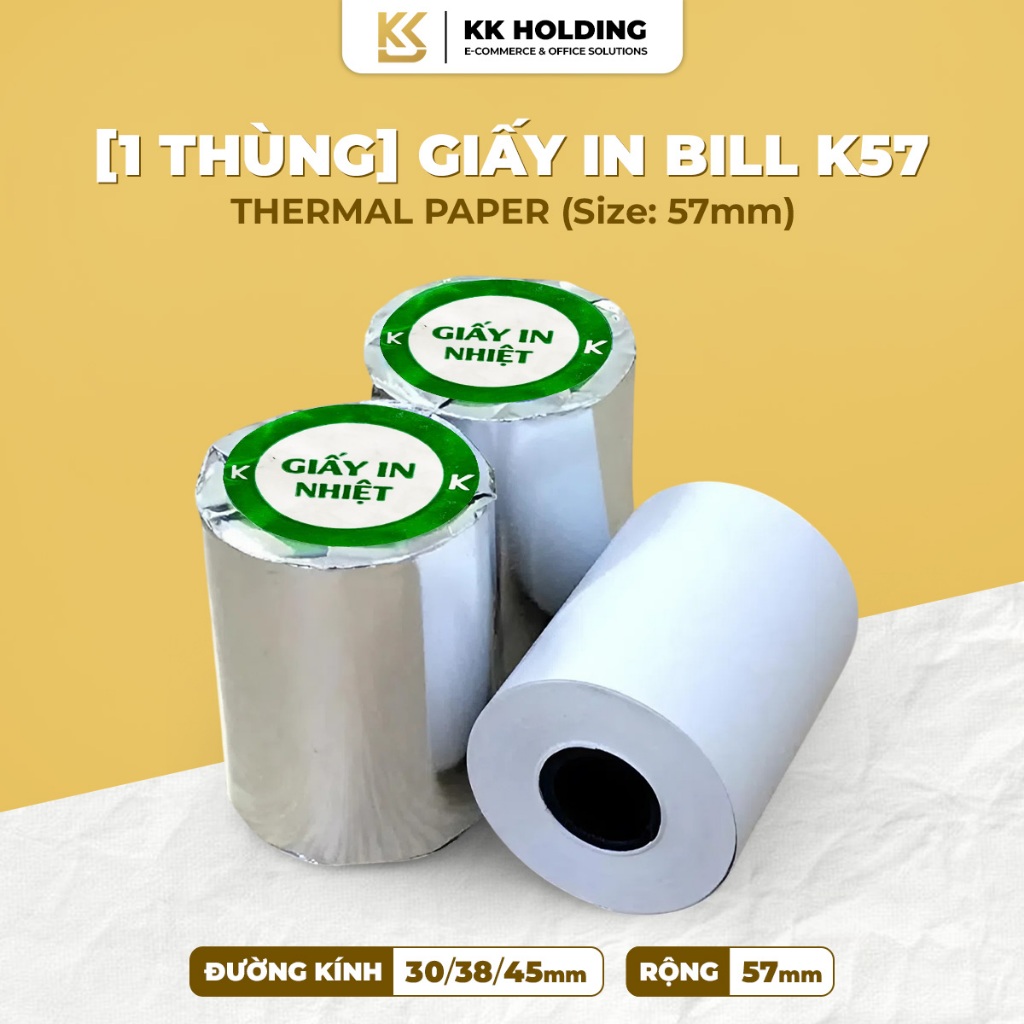 [1 Thùng] Giấy in bill K57 giấy in nhiệt khổ 57mm – K57x30 K57x38 K57x45 (100–200 cuộn/thùng)