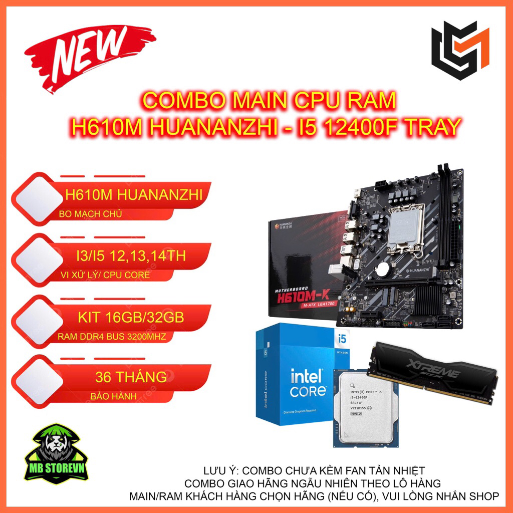 Combo Siêu Rẻ Máy Tính B760M/H610 Huananzhi| I5 12400F| 16GB Ram