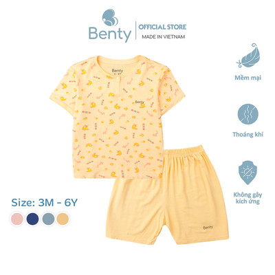 Bộ cộc tay cổ trụ họa tiết BENTY sang trọng mềm mịn mát, quần áo trẻ em bé mặc đi chơi