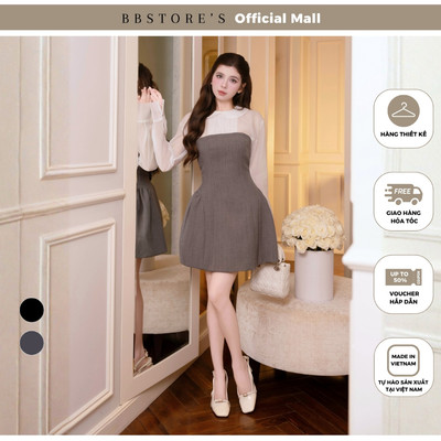MissChic by BBSTORE'S Set Tiệc Ngắn Cotton Áo Cổ Sen Xếp Ly Ngực Nhún Phồng - K4580D