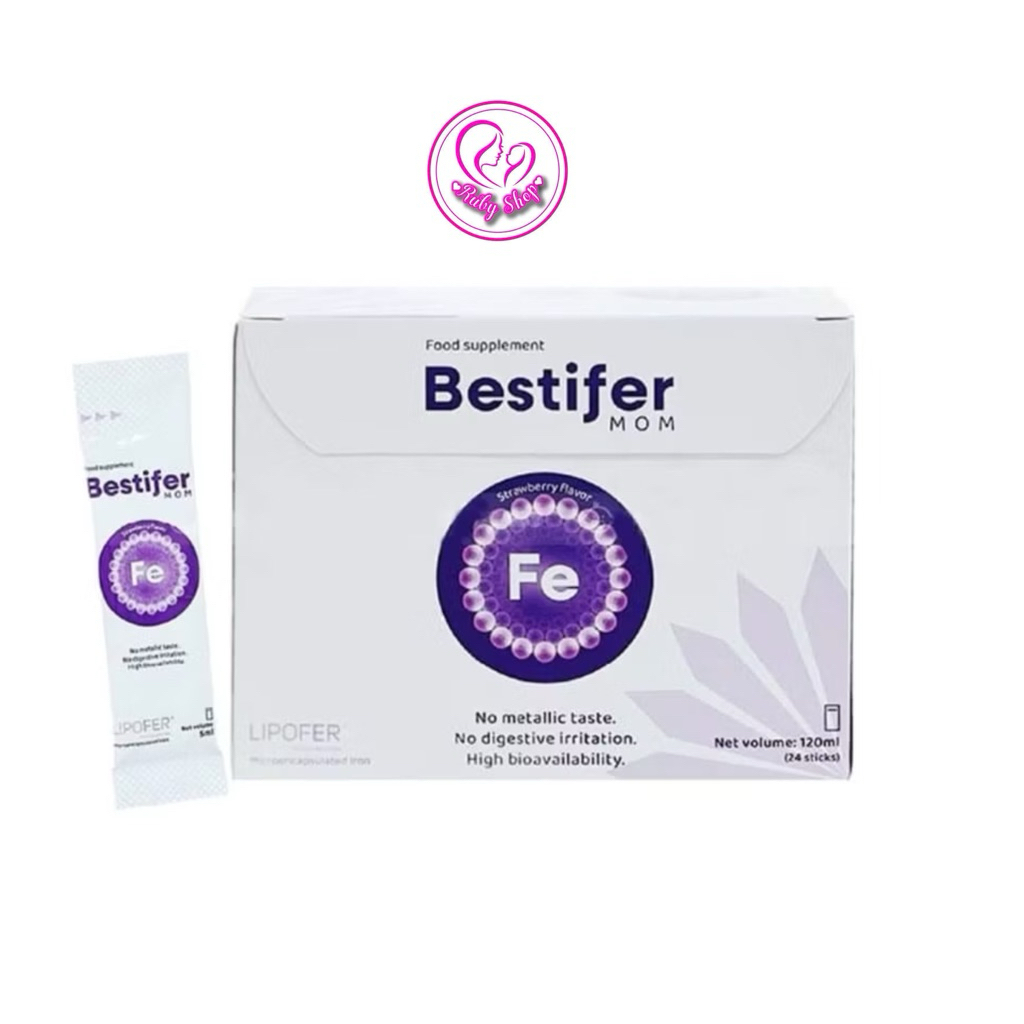 Sắt Bestifer Mom hộp 24 gói hấp thu nhanh,thơm ngon không gây nóng bón cho mẹ