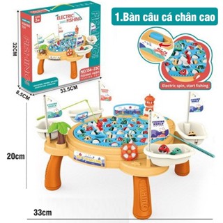  Đồ chơi bàn câu cá xoay 45 con cá 4 chân 4 cần nam châm 4 khay đựng cá có nhạc và đèn cho bé 