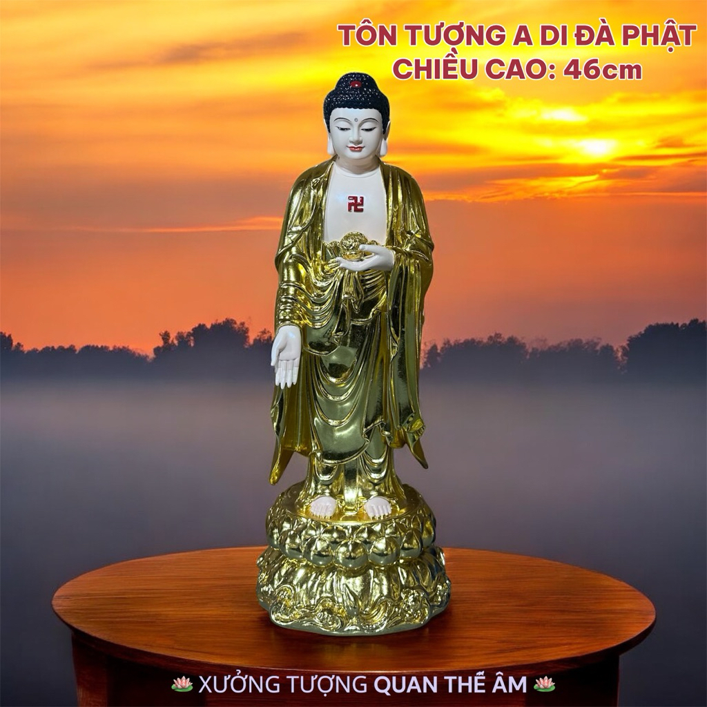Tượng A Di Đà Dát Vàng Cao 46cm