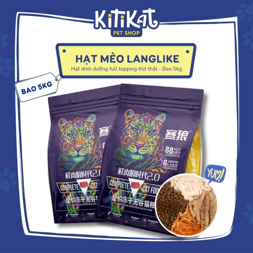 [COMBO 5KG] Hạt Cho Mèo LANGLIKE/DONGPET 5kg - Topping Thịt Sấy, Giàu Dinh Dưỡng. Cho Mọi Lứa Tuổi