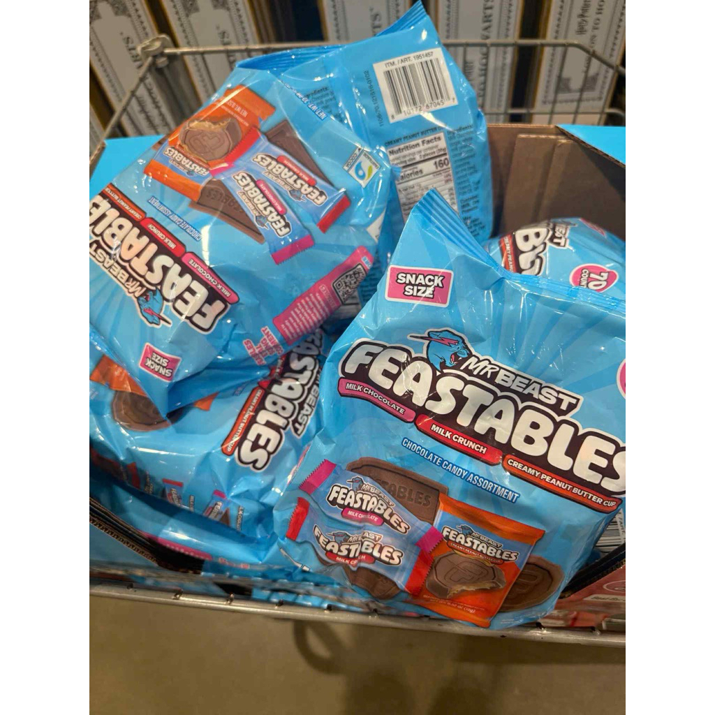 Socola Feastables MrBeast Mix 3Vị - Peanut Butter 2Cup - Milk Chocolate - Milk Crunch - Túi 70 Thanh