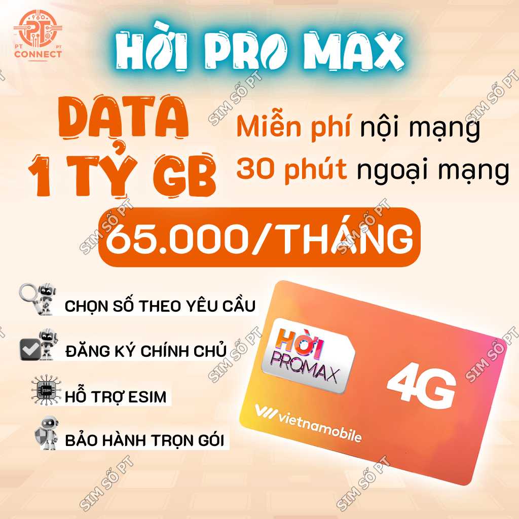 Sim Hời Max Vietnamobile 1tỷ GB Data, miễn phí nội mạng, hỗ trợ eSIM chỉ 65k/tháng