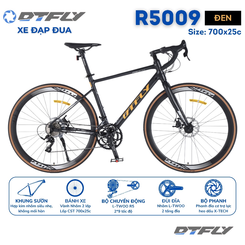 Xe Đạp Đua DTFLY R5009 Khung Nhôm 6061, Bộ Chuyền Động L-TWOO R5 18S, Phanh Dầu X-TECH | dtflyvn