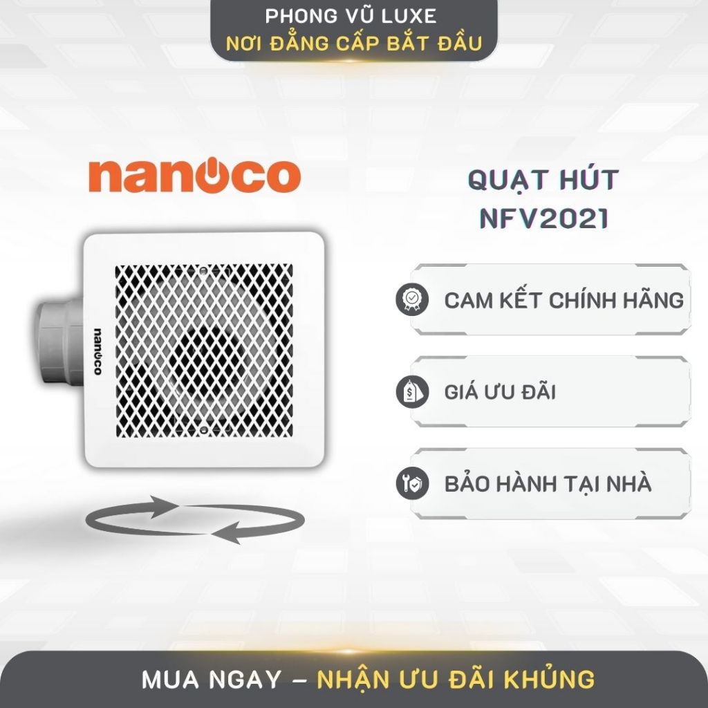 Quạt hút trần Nanoco NFV2021 – Thiết kế hiện đại, gió mạnh, êm ái
