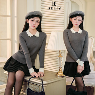   MỞ BÁN  DELIZ - Áo len dài tay cổ bẻ cho nữ phong cách tiểu thư sang trọng BST thu đông mới AL70 