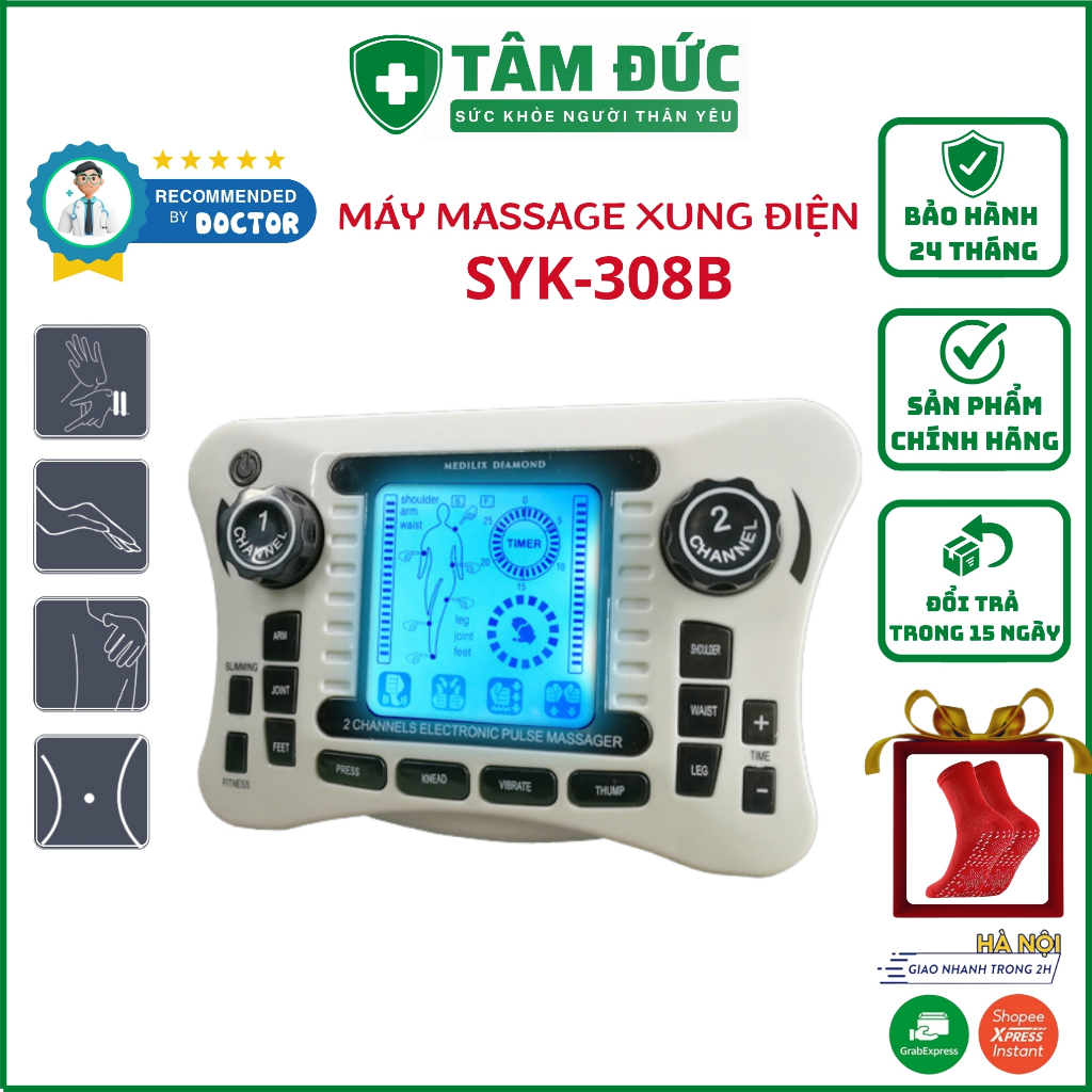 Máy massage xung điện 4 miếng dán SYK-308B , Máy mát xa xung điện trị 20 cường độ massage
