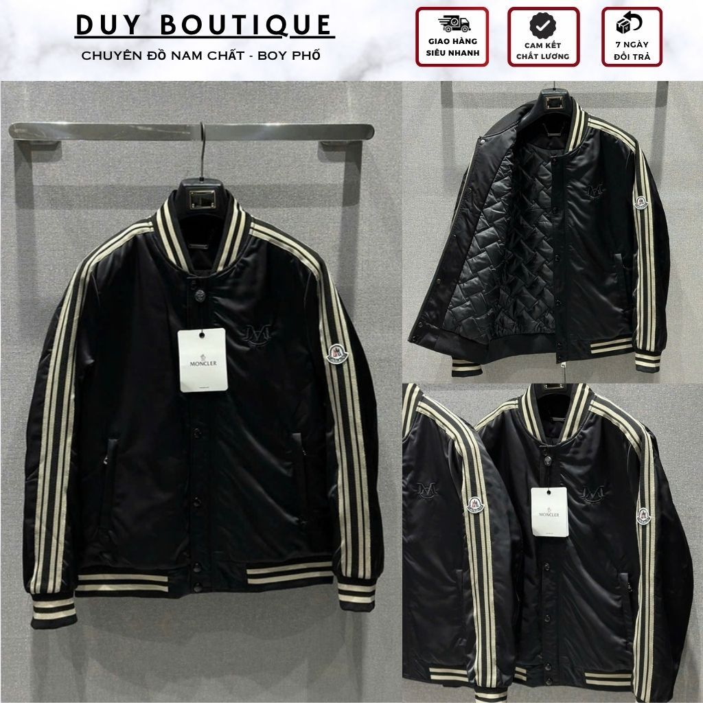 Áo Khoác MONCLER Trần Bông Thêu Chữ M Ngực Phối Viền BO Và Tay Cực Hót - Áo Bomber Khoác Nam Nữ Thêu