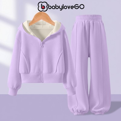 Bộ khoác nỉ mùa đông cho bé gái BabyloveGO, set đồ thể thao dày ấm cho bé 1-10 tuổi