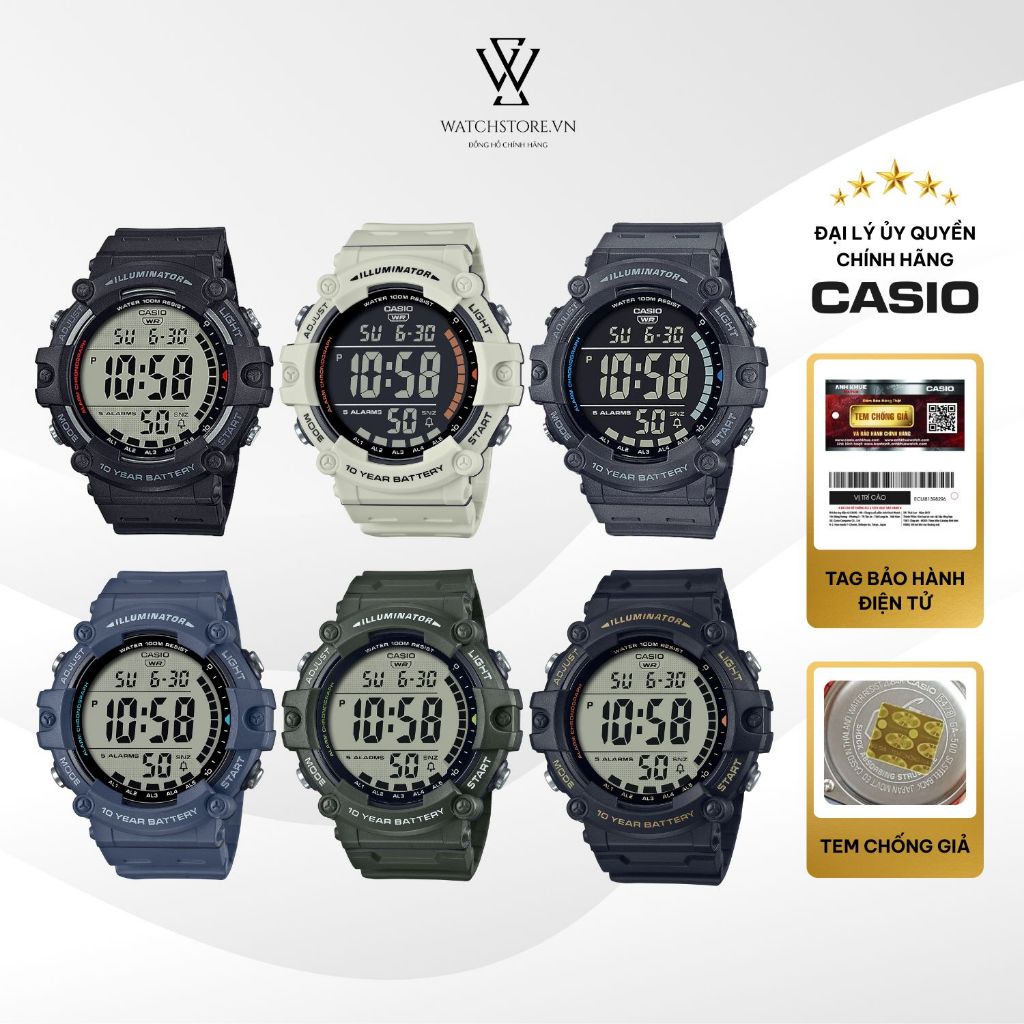 Đồng Hồ Điện Tử Nam Casio AE-1500WH Mặt Kính Nhựa Tròn 51.2mm Chống Nước Dây Nhựa Năng Động Cá Tính