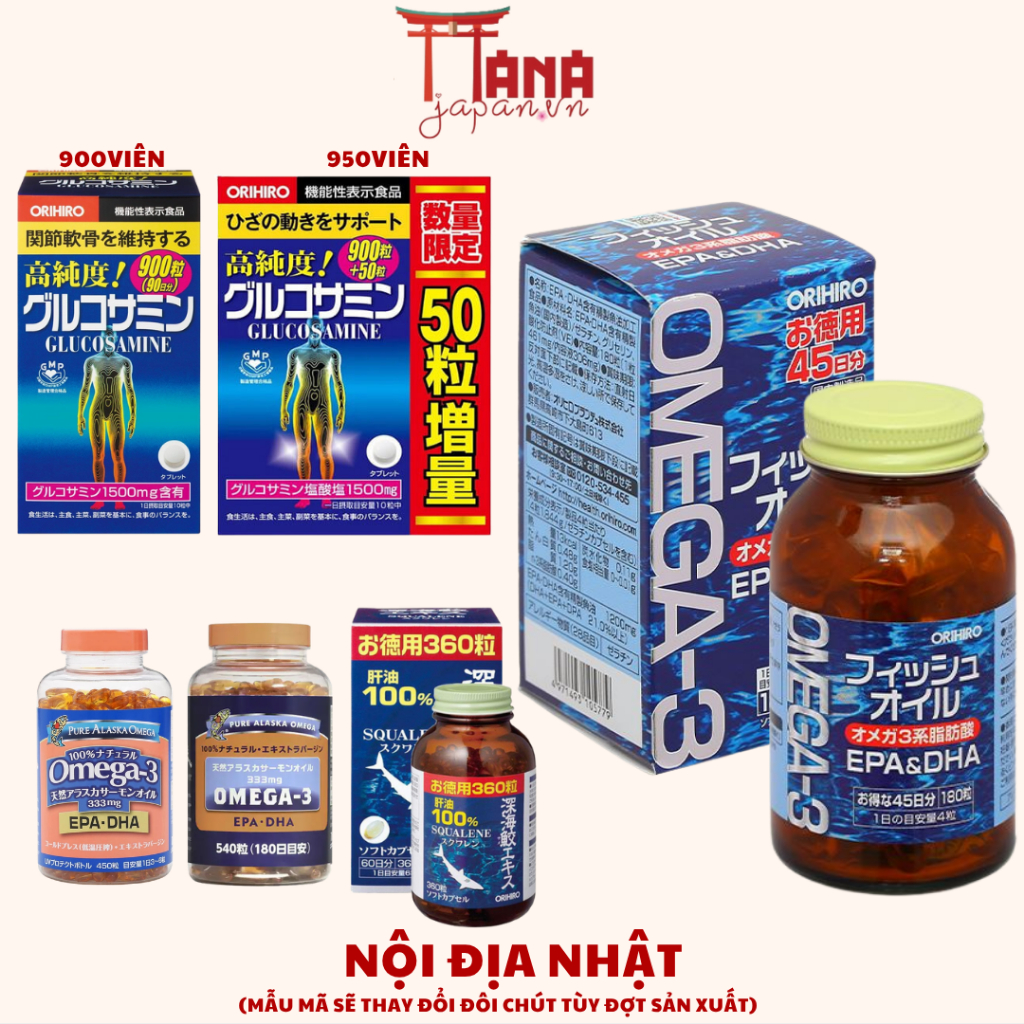 (Xachtay) Viên uống dầu cá Fish Oil Omega-3 - Alaska Omega3 - Sụn Vi Cá Mập - Glucosamine ORIHIRO