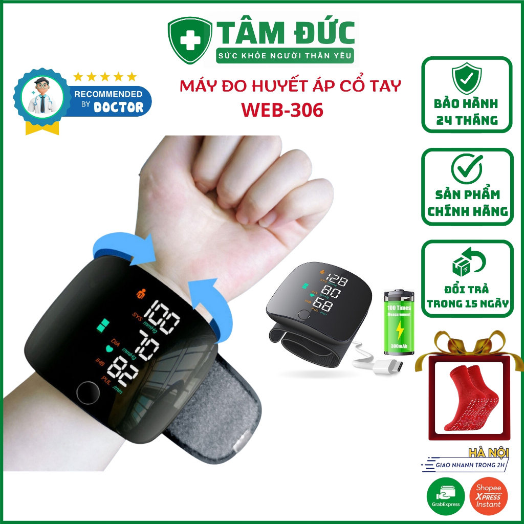 Máy đo huyết áp cổ tay MISUKO WEB-306, Máy đo áp huyết tự động thông báo kết quả bằng giọng nói tiếng việt