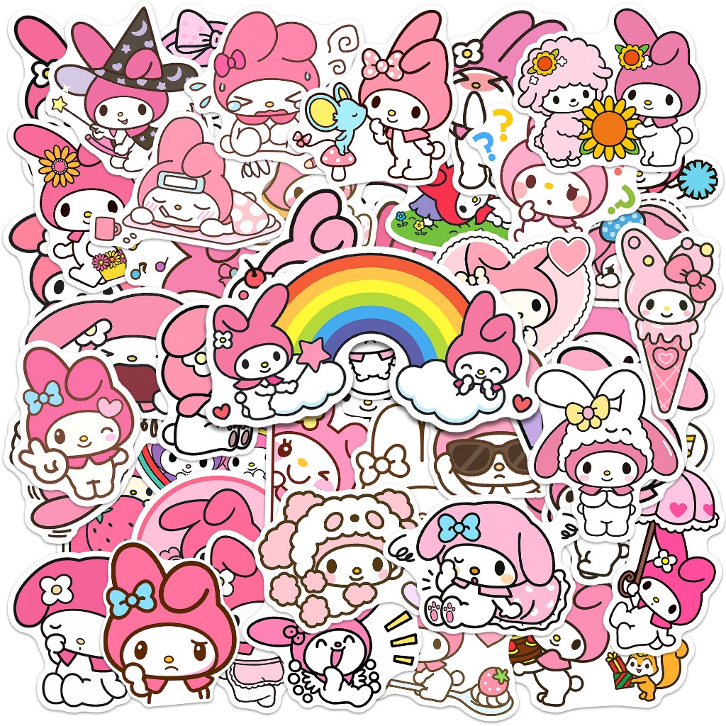 Bộ 50 Sticker My Melody Chống Nước không phai màu, Nhãn Dán Melody Sanrio Bình Nước, Quà Tặng Cho Bé